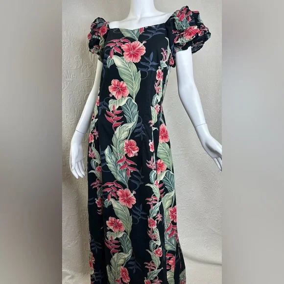 Vintage T&L Muumuu Factory Hawaii Floral Puff Sleeve Maxi Dress - Picture 4 of 16